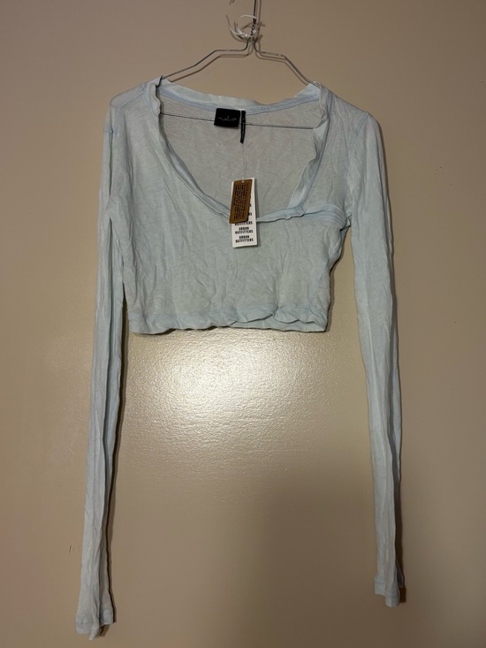 Aritzia Tops - Urban Pale Blue Cropped Long-Sleeve V-Neck Top